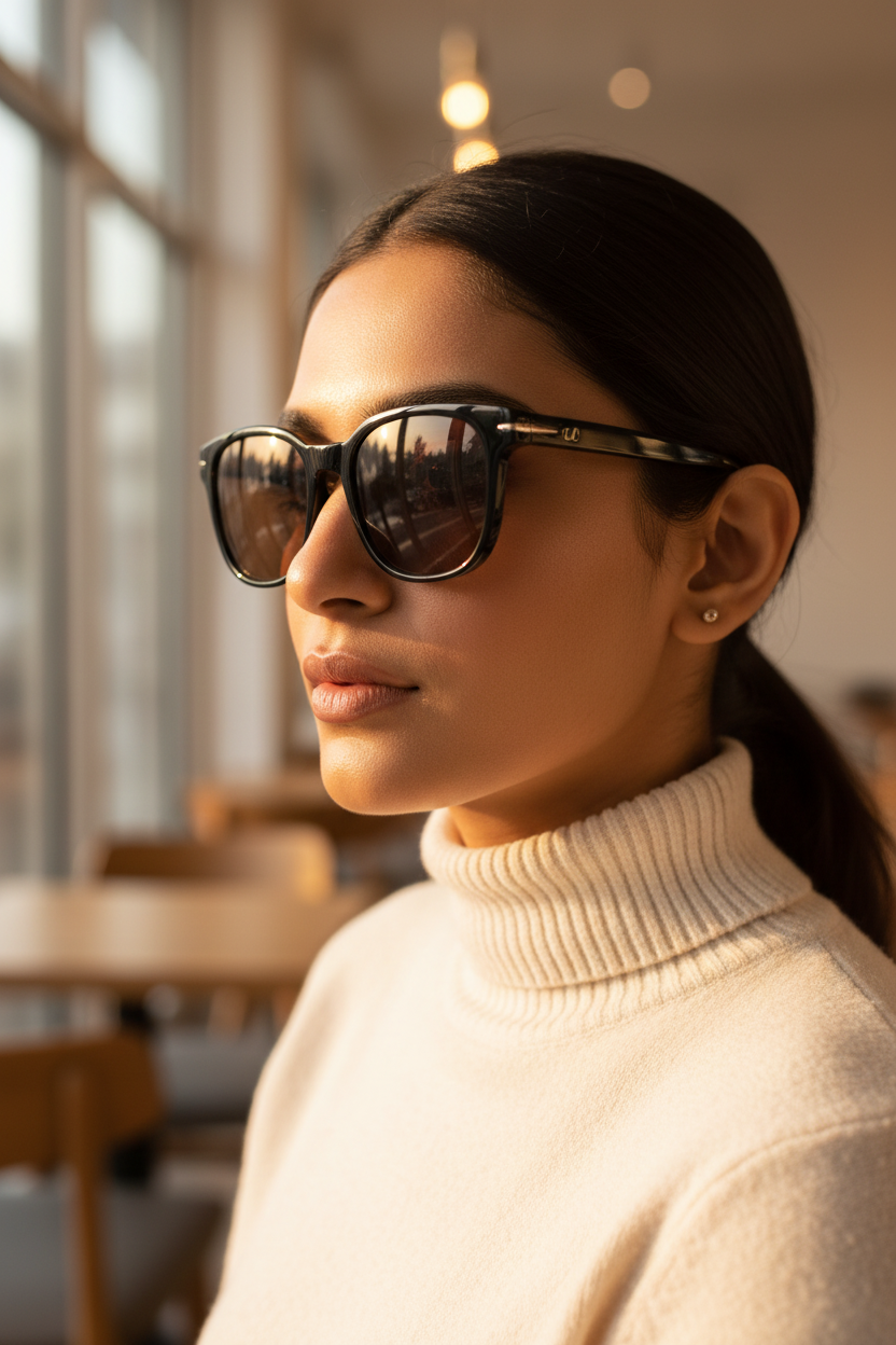 Indian Female Model - Correct Black Frames Temple Focus