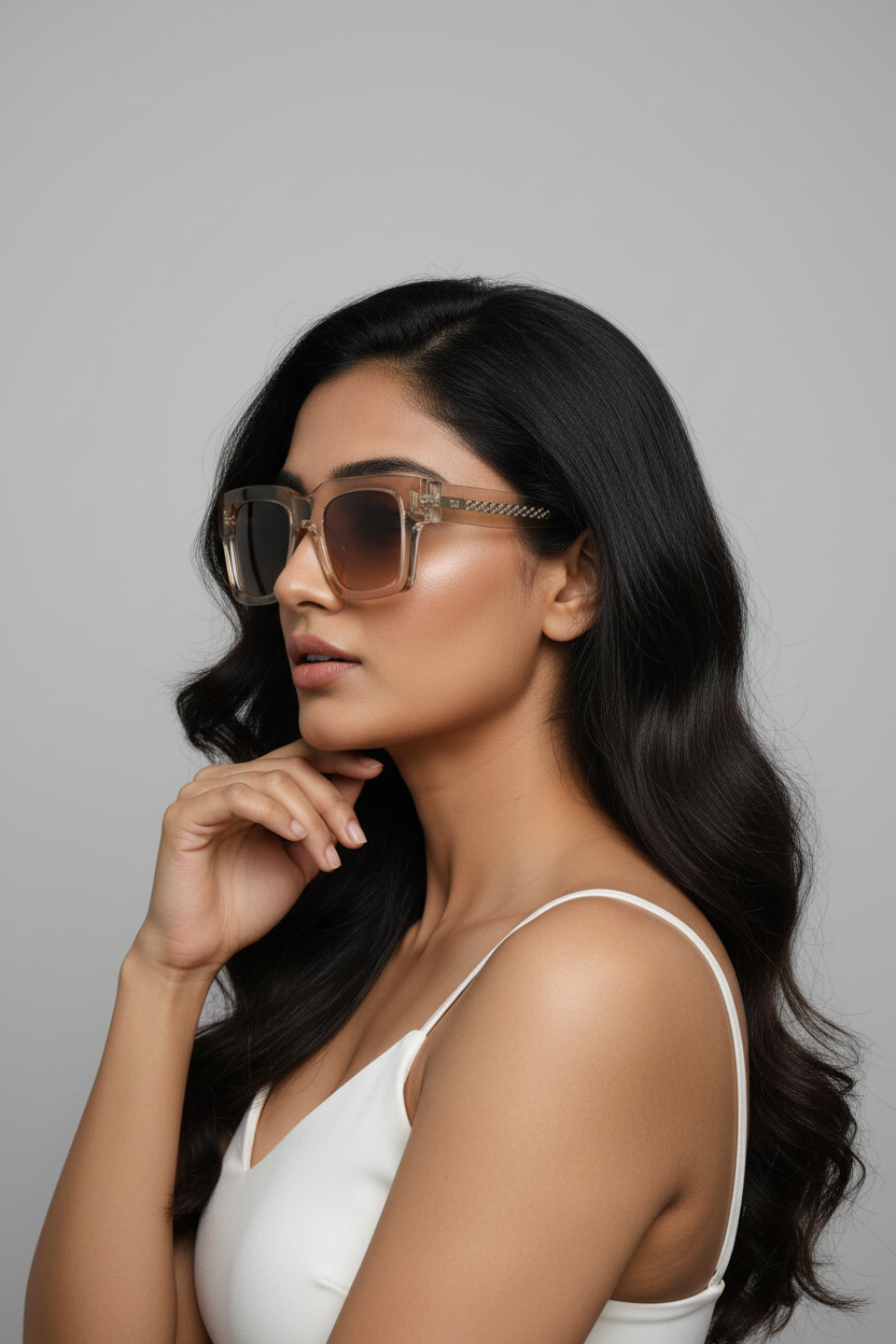 Indian female model side angle Specxy frames