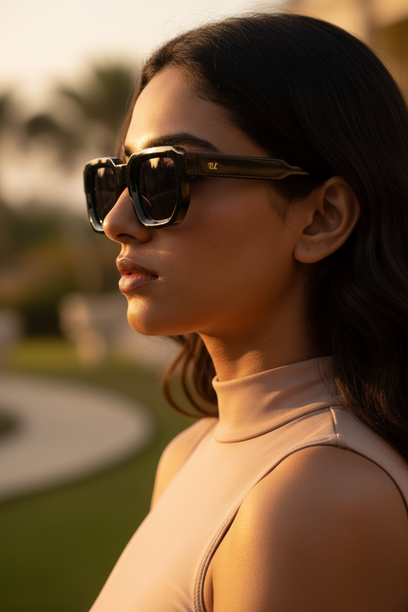 Indian female model side angle temple focus