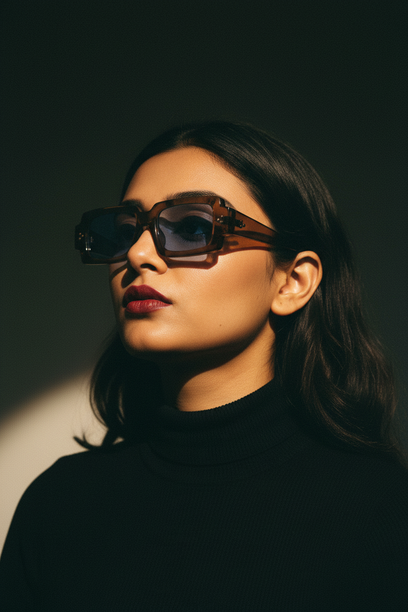 Indian Female Model - Tortoise Brown Blue Lens Frames