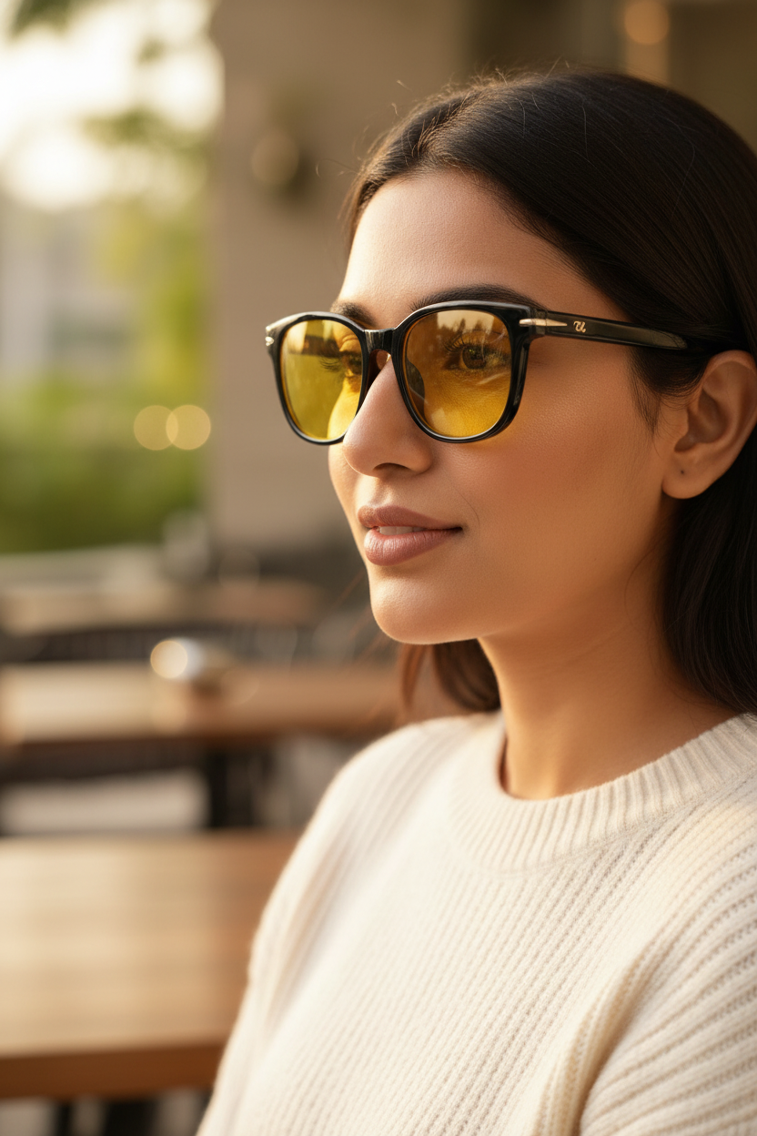 Indian Female Model - Yellow Lens Frames Café