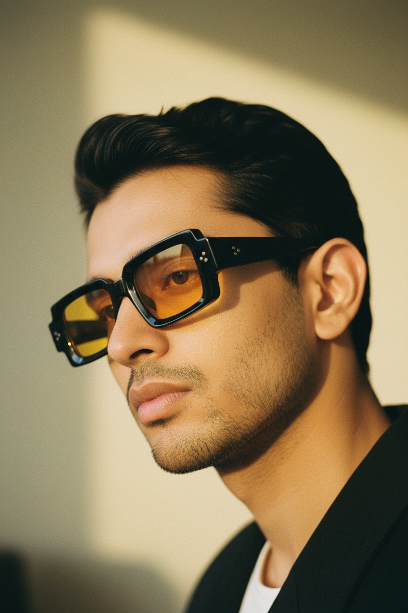 Indian Male Model - Amber Yellow Chunky Frames