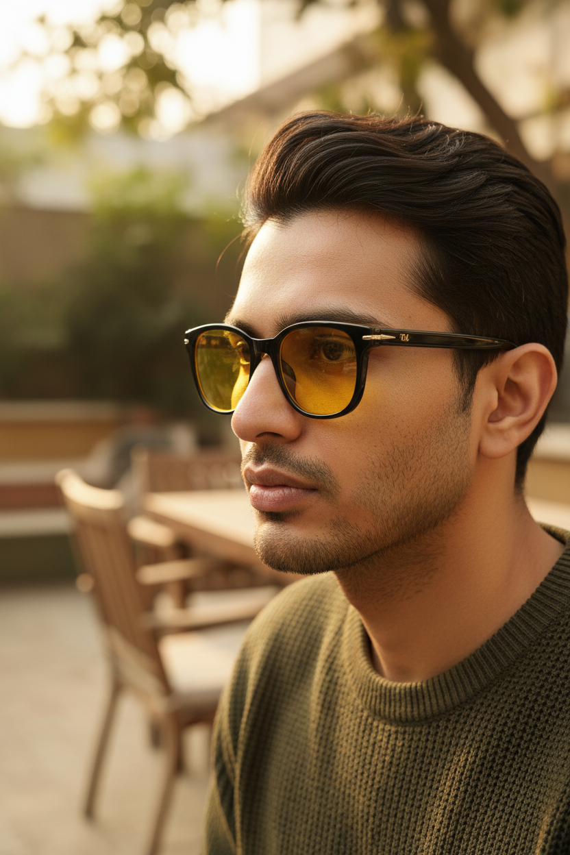 Indian Male Model - Yellow Lens Frames Café