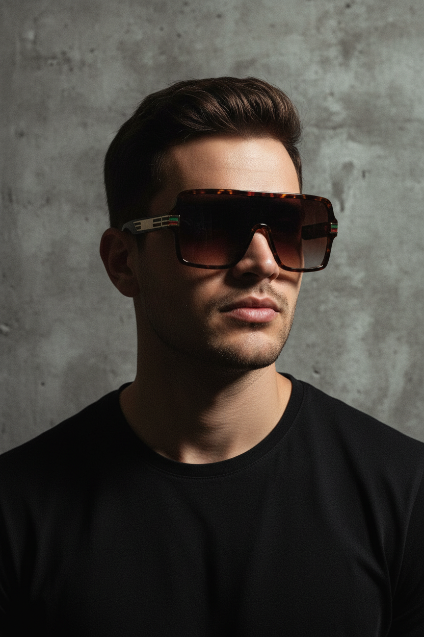 Male model with tortoise shell sunglasses